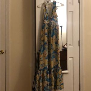 Corey Lynn Calter Silk Floral Maxi Dress Blue